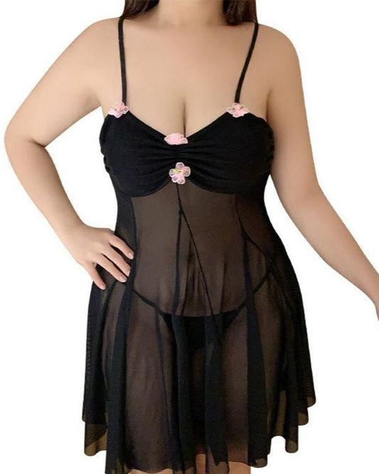Plus Size Sheer Mesh Babydoll Lingerie, Pink or Black