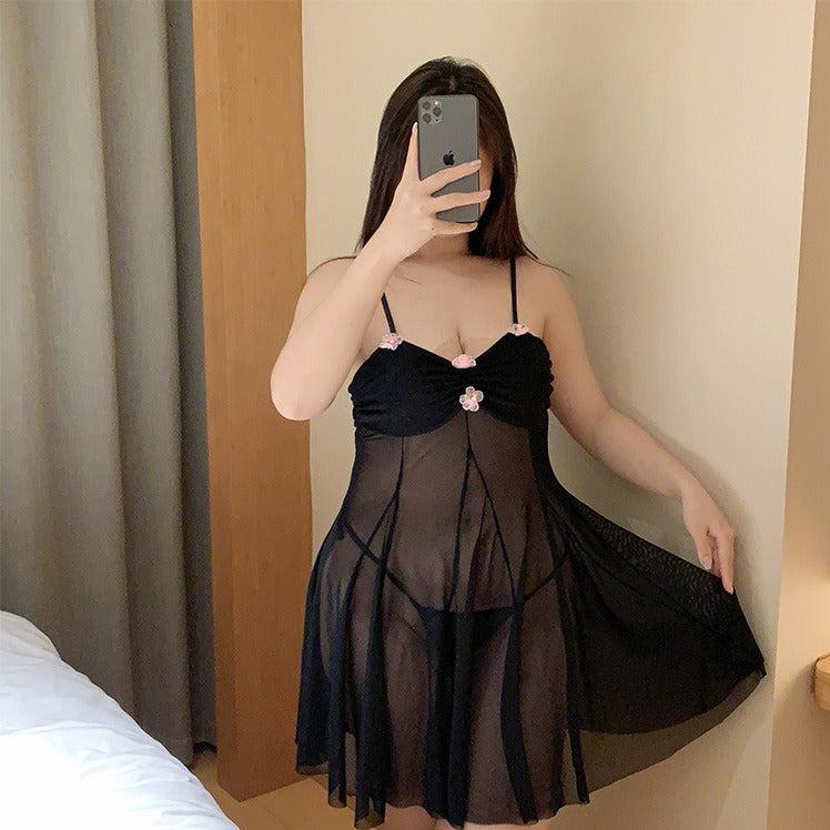 Plus Size Sheer Mesh Babydoll Lingerie, Pink or Black