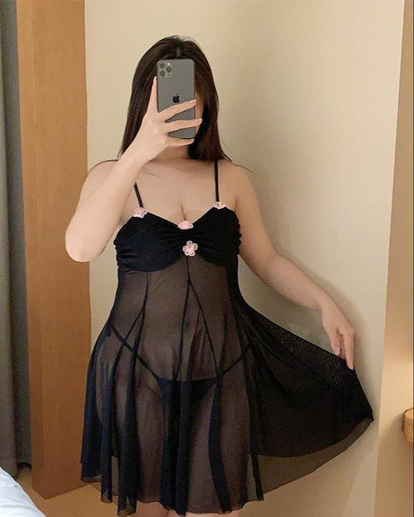 Plus Size Sheer Mesh Babydoll Lingerie, Pink or Black