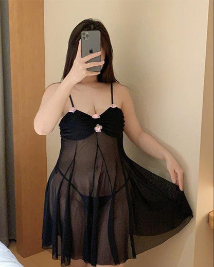 Plus Size Sheer Mesh Babydoll Lingerie, Pink or Black